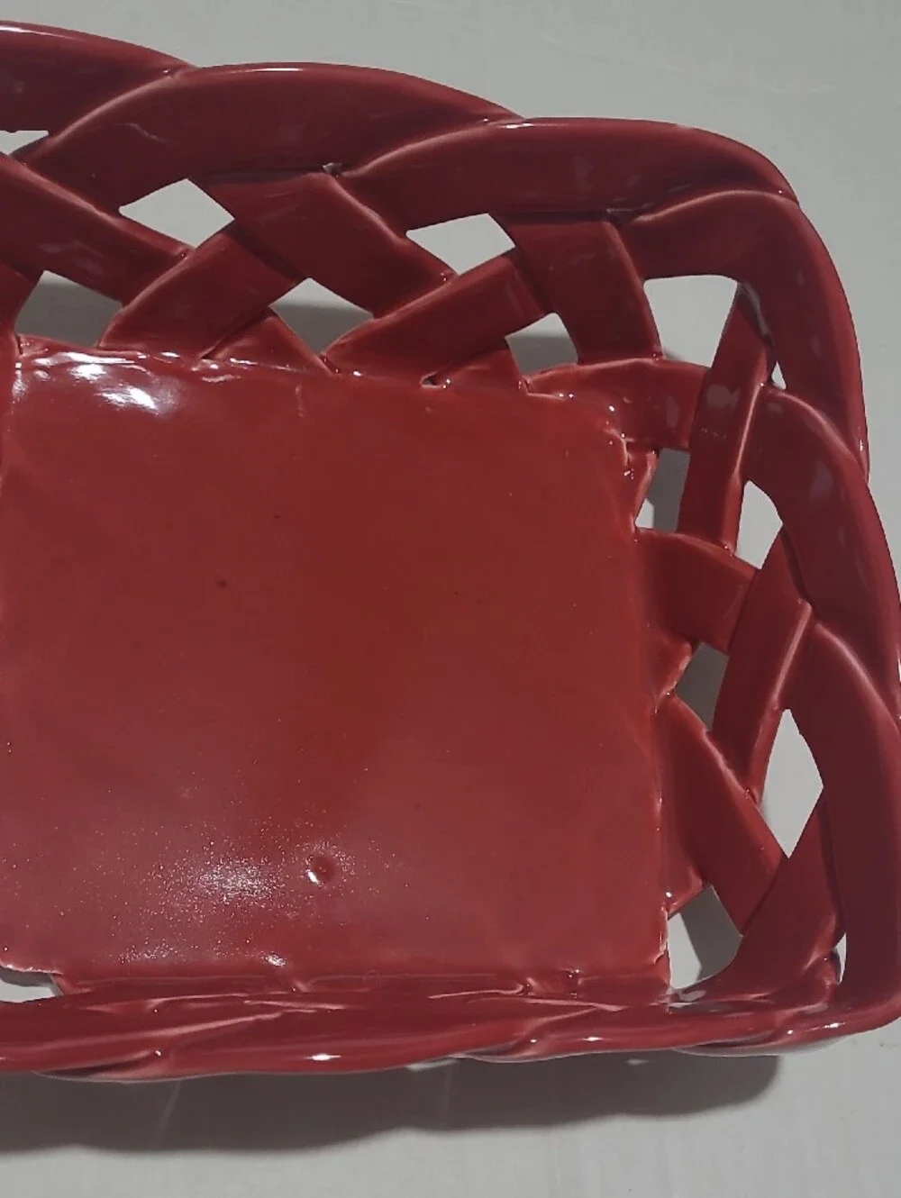 Glossy Red Ceramic Woven Decorative Bowl